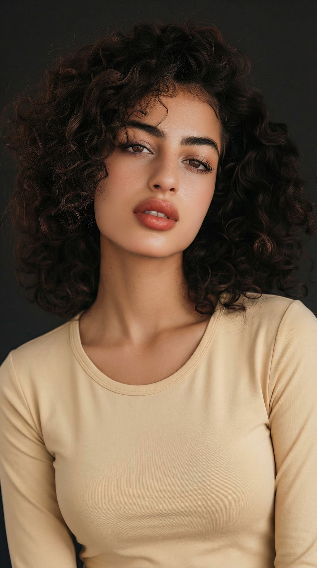 Beige Scoope Neck Long Sleeve Top