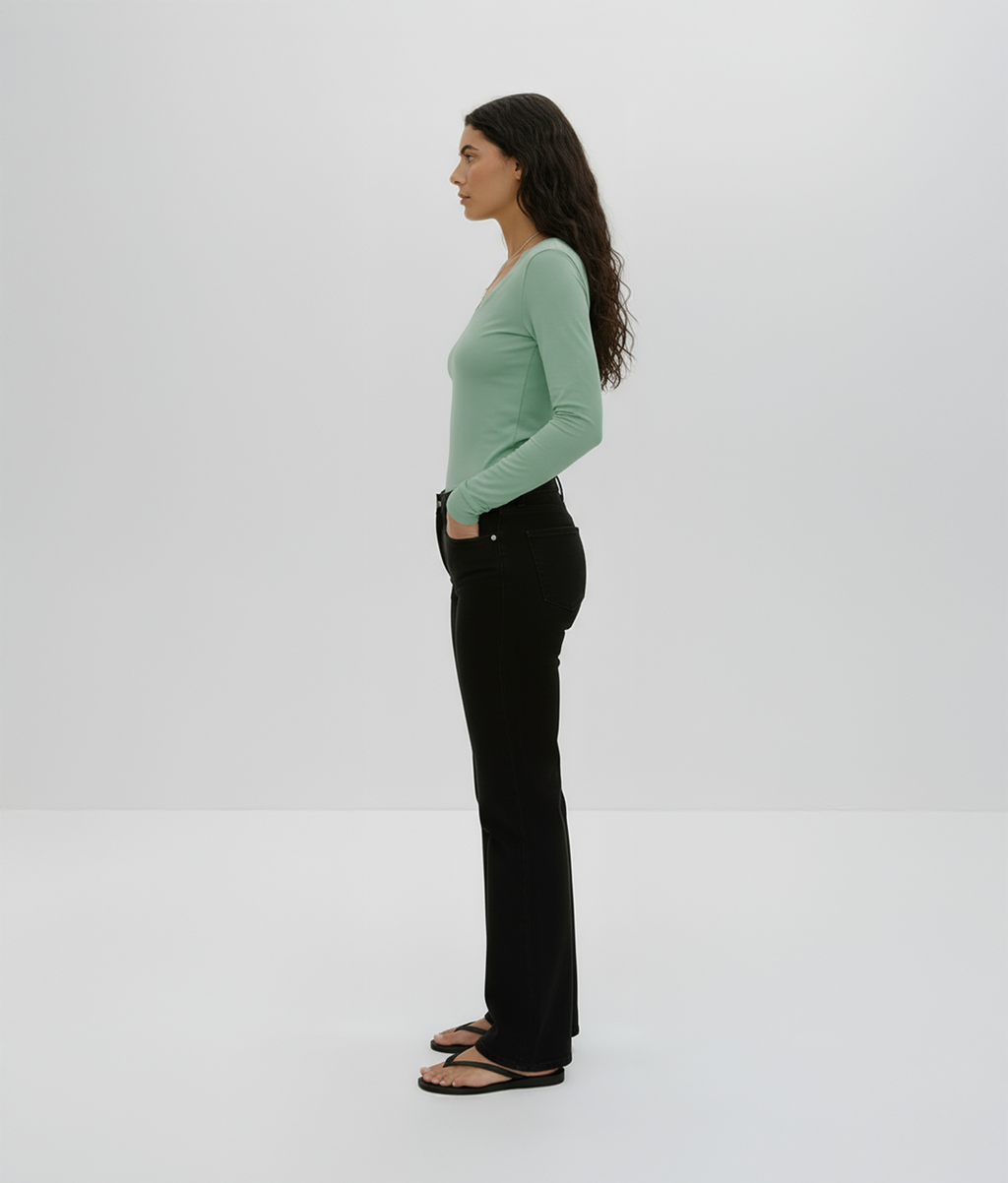 Mint V-Neck Long Sleeve Top