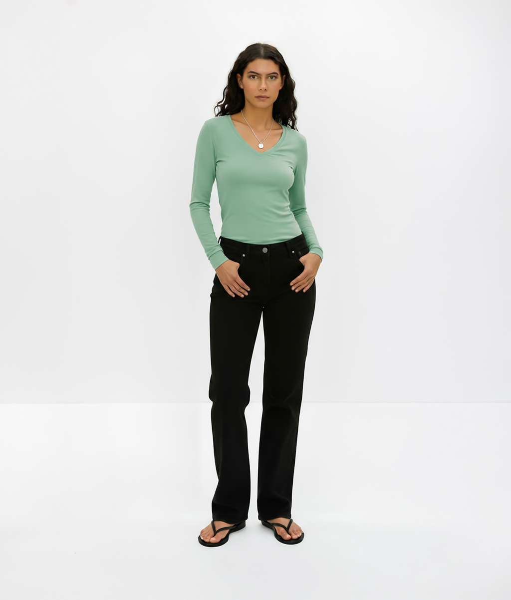 Mint V-Neck Long Sleeve Top