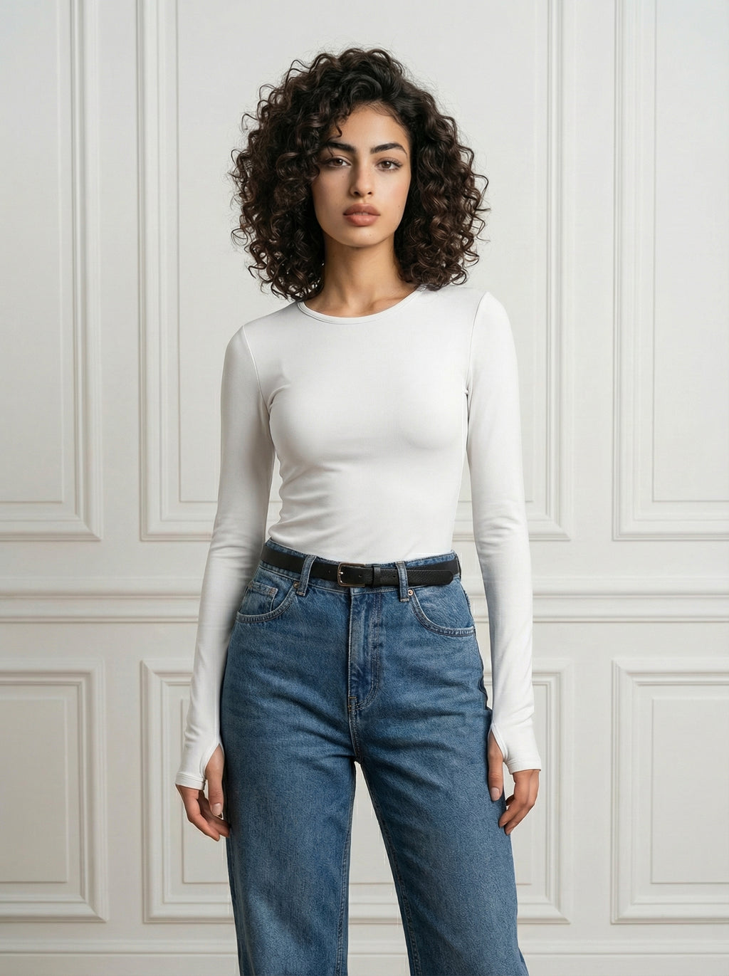 White BodySuite Long Sleeve Thumbhole