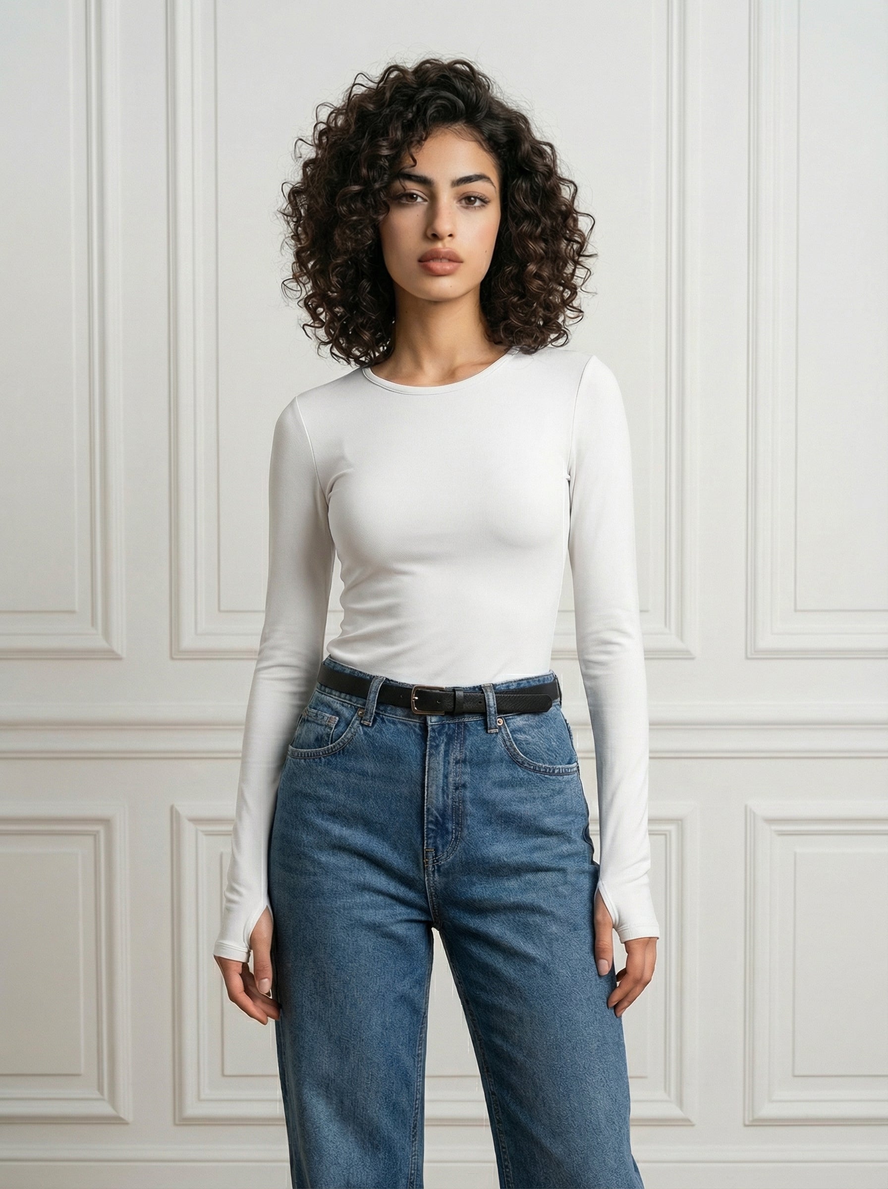 White BodySuite Long Sleeve Thumbhole