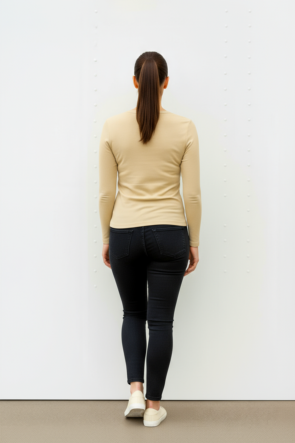 Beige Scoope Neck Long Sleeve Top
