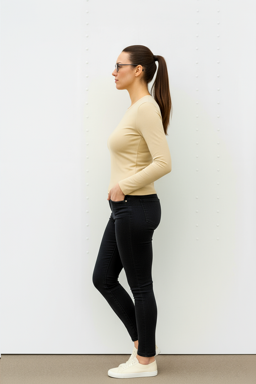 Beige Scoope Neck Long Sleeve Top