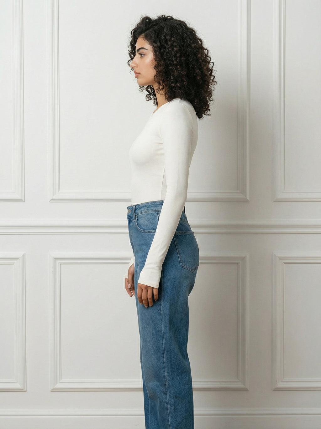 White BodySuite Long Sleeve Thumbhole