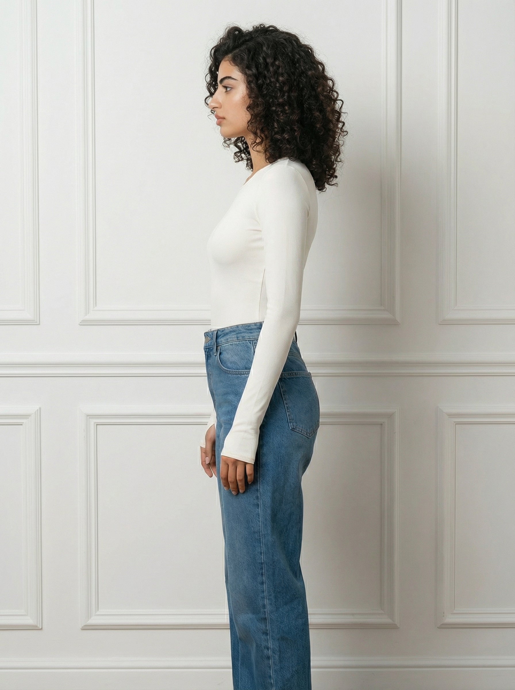 White BodySuite Long Sleeve Thumbhole