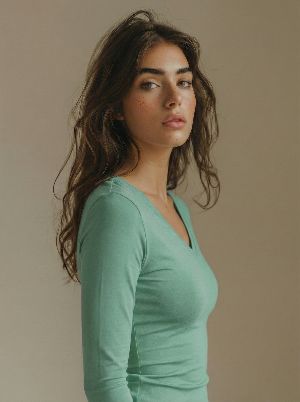 Mint V-Neck Long Sleeve Top