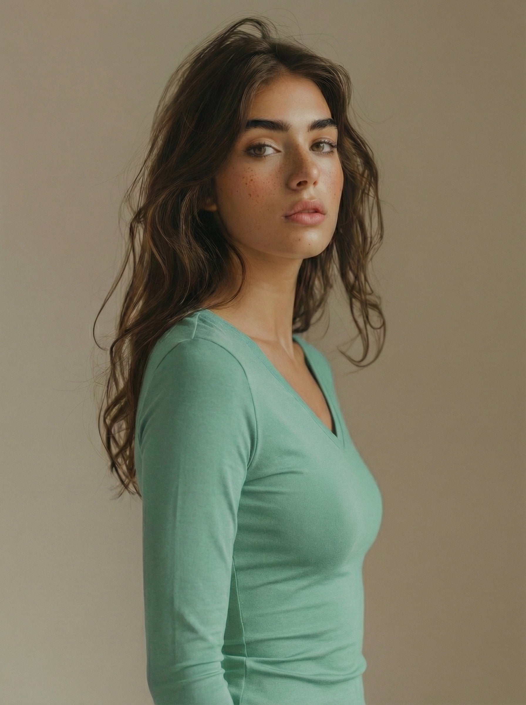 Mint V-Neck Long Sleeve Top