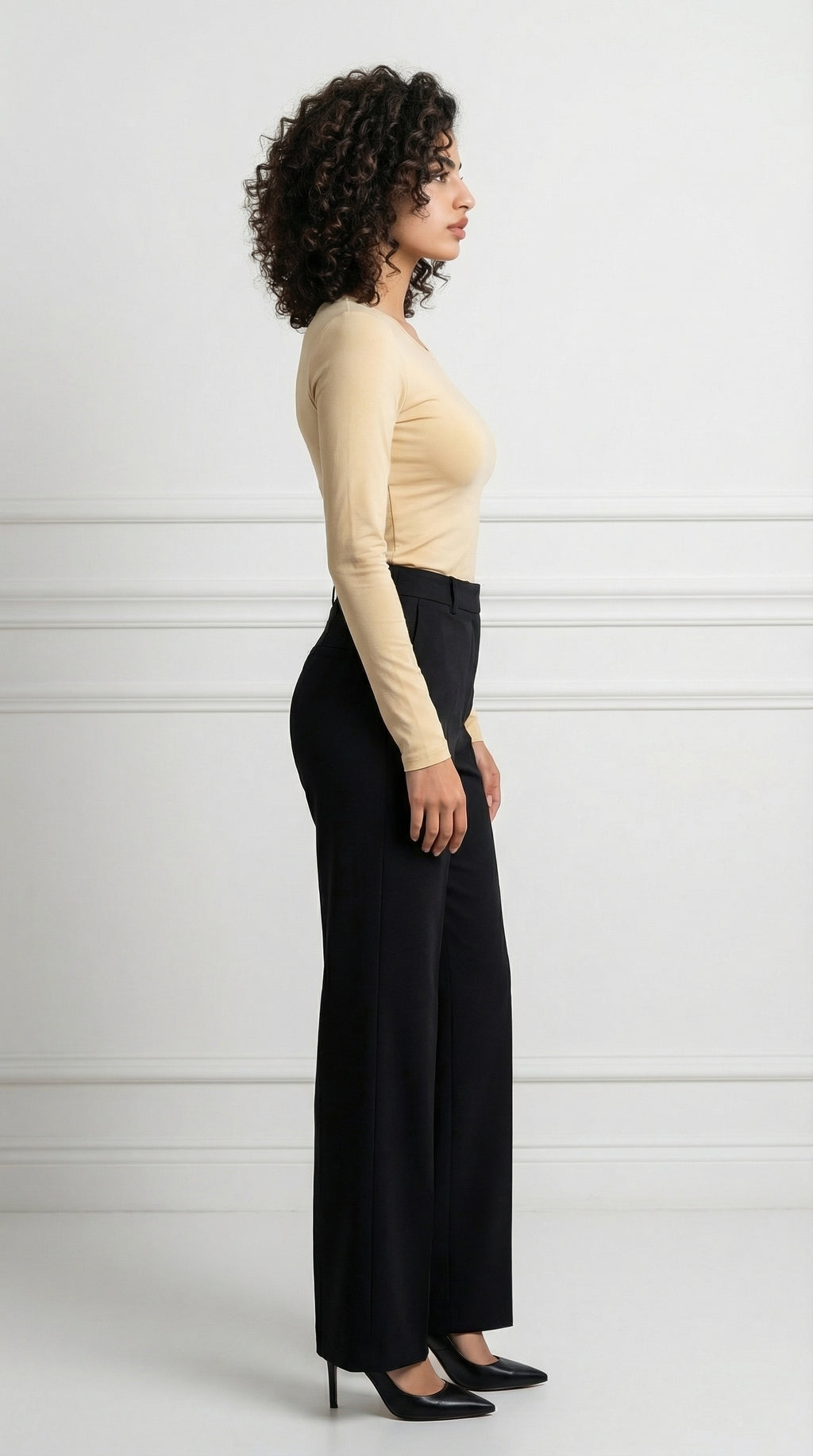 Beige Scoope Neck Long Sleeve Top