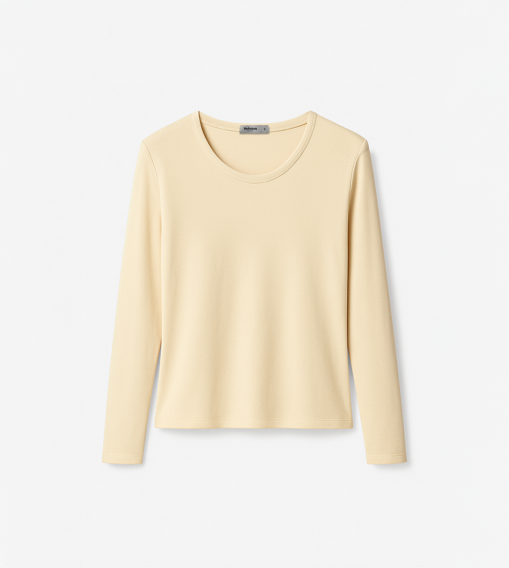 Beige Scoope Neck Long Sleeve Top