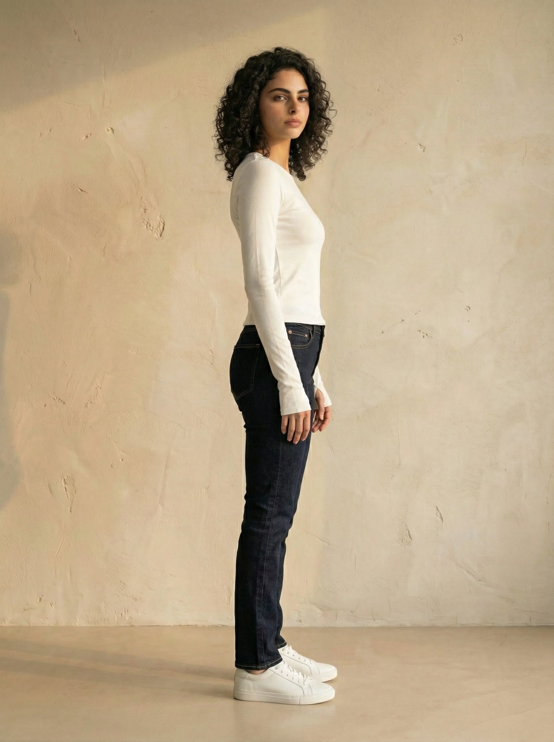 White Wide Neck long Sleeve Thumbhole Top