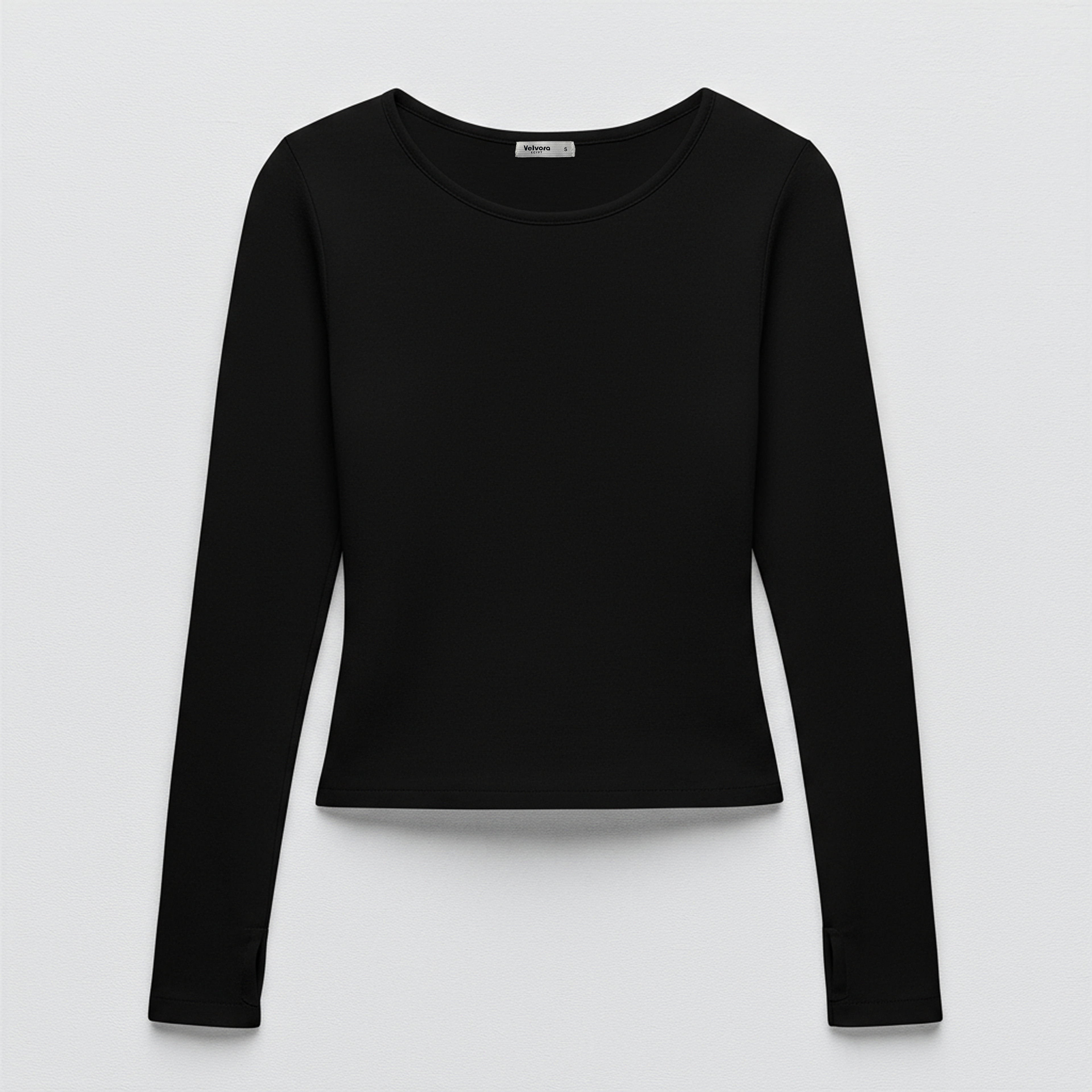 Black Wide Neck Long Sleeve Thumbhole Top