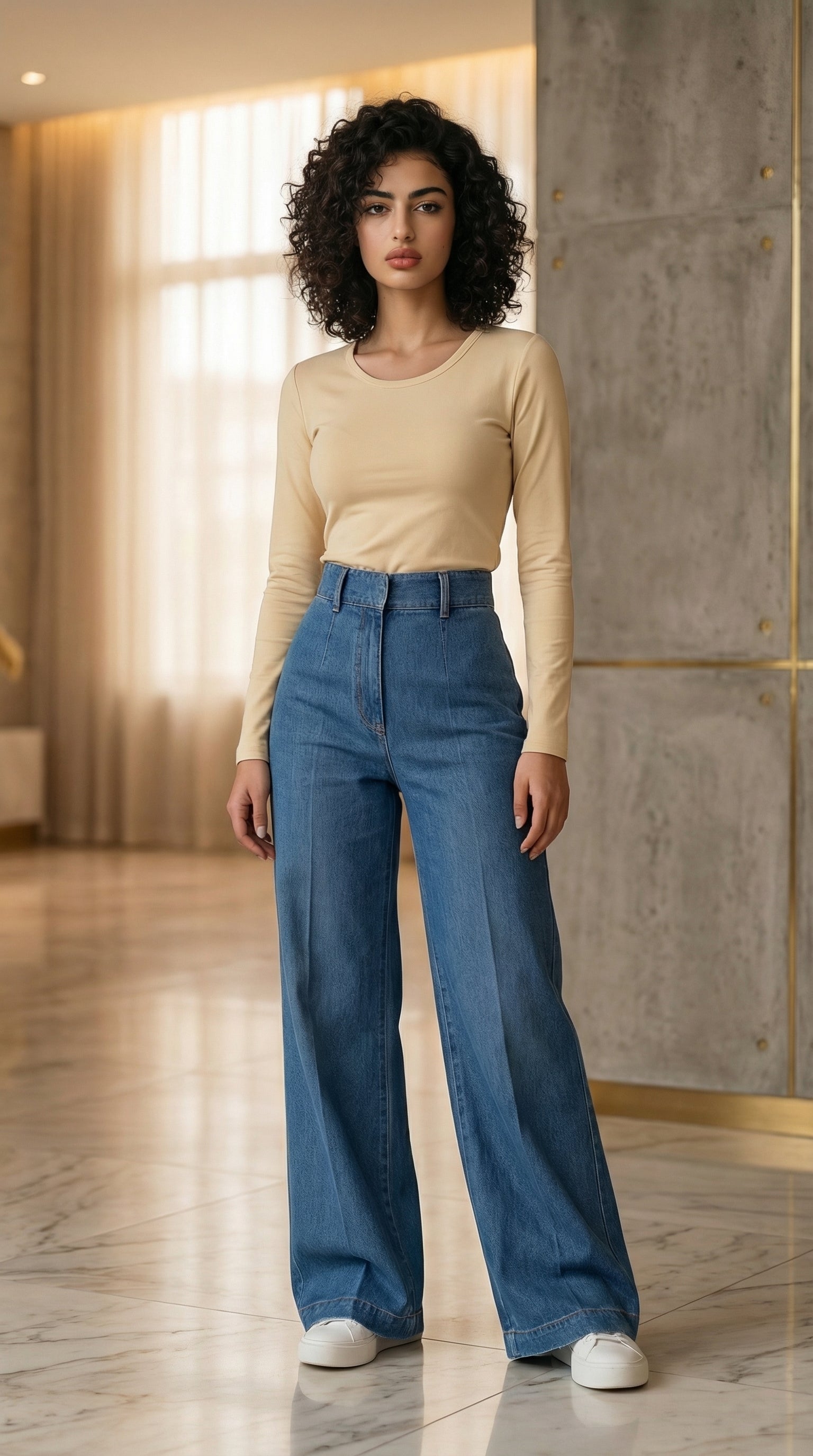 Beige Scoope Neck Long Sleeve Top