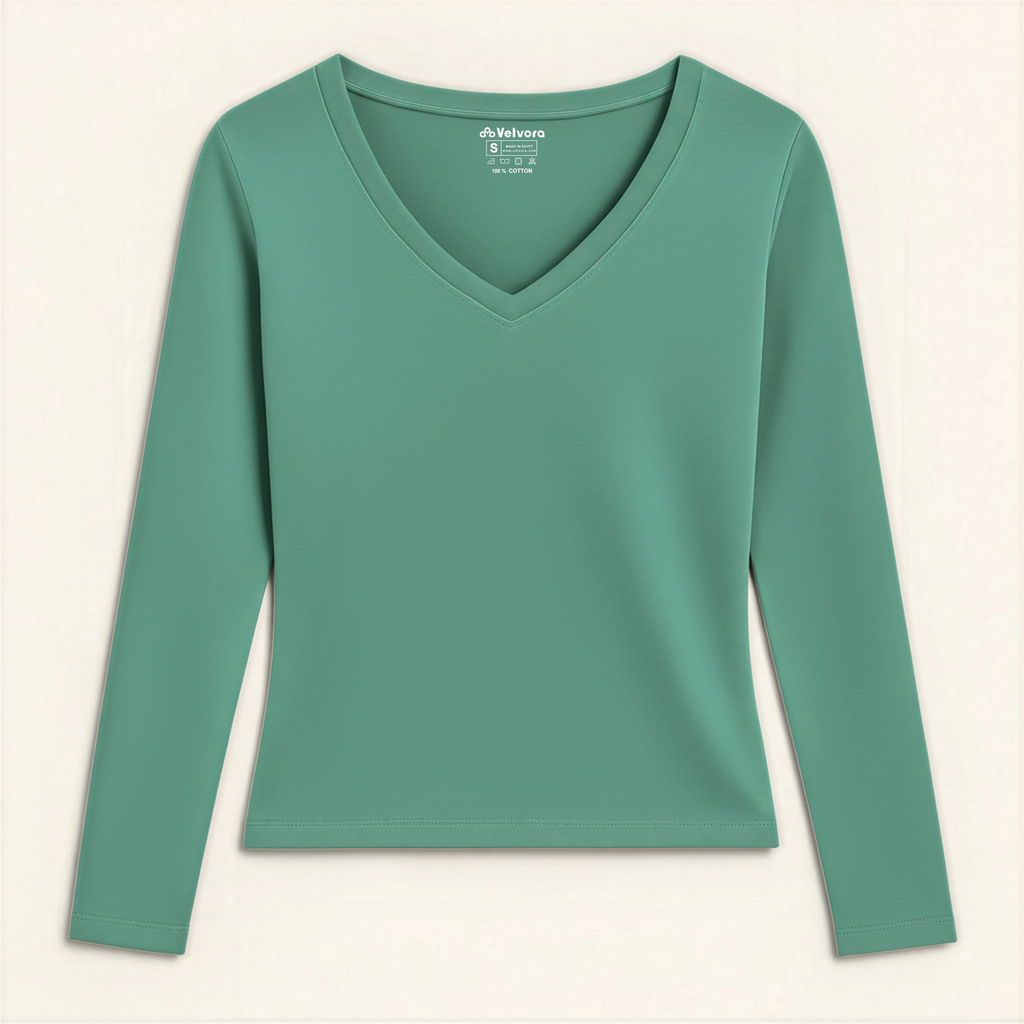 Mint V-Neck Long Sleeve Top