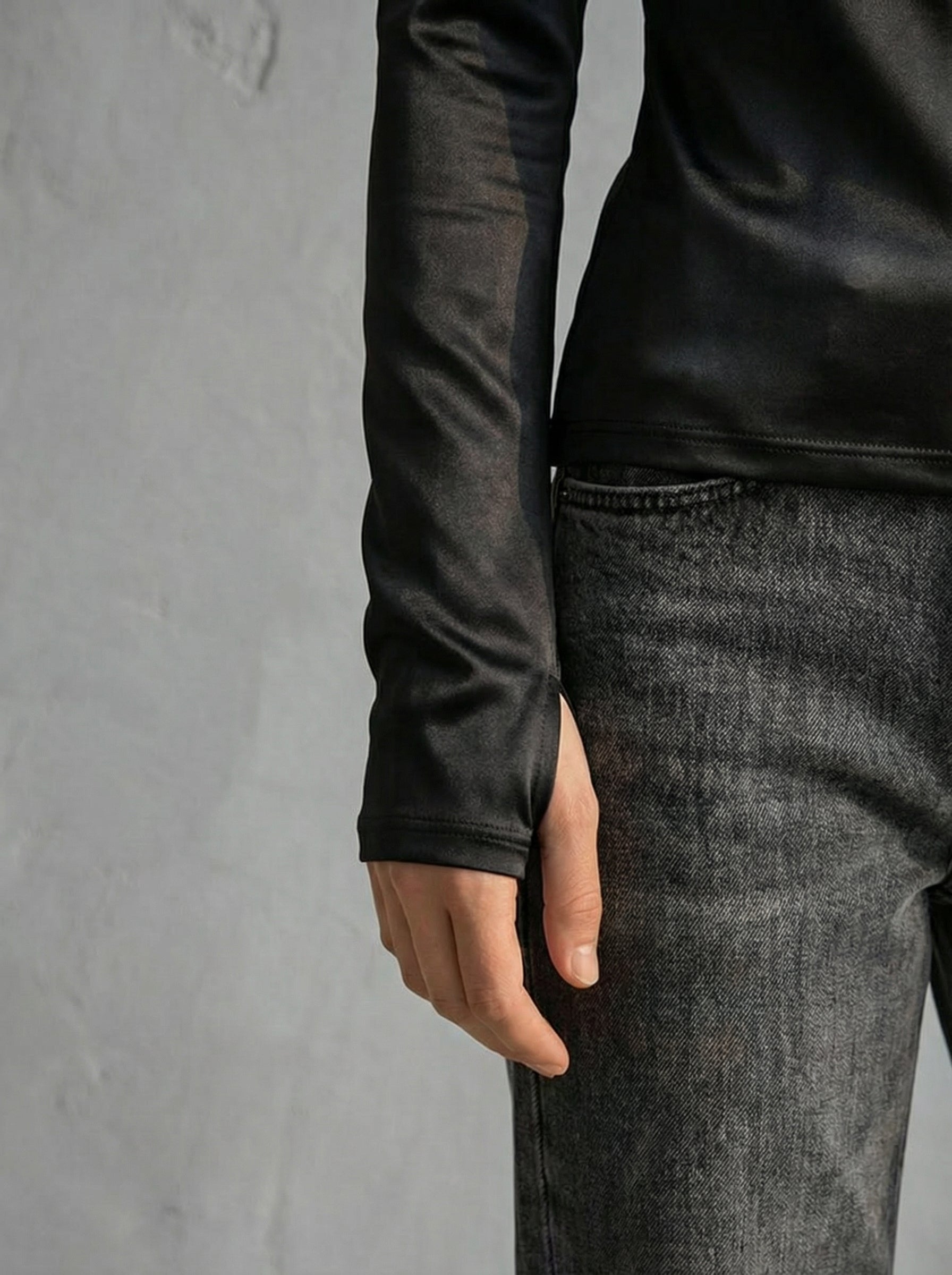 Black Wide Neck Long Sleeve Thumbhole Top