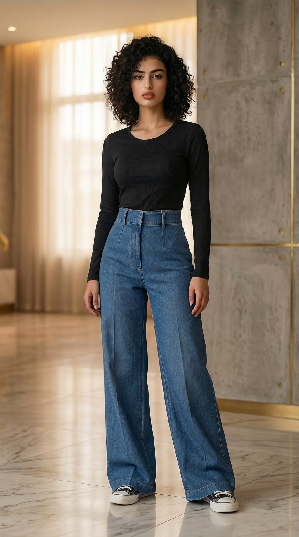 Black Scoope Neck Long Sleeve Top