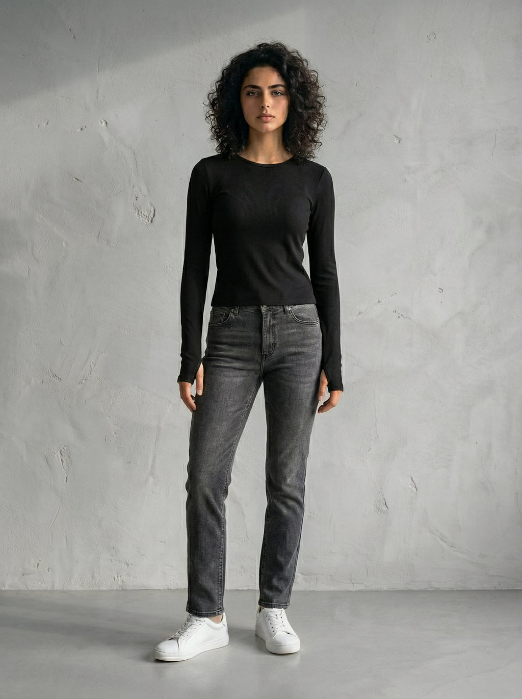 Black Wide Neck Long Sleeve Thumbhole Top