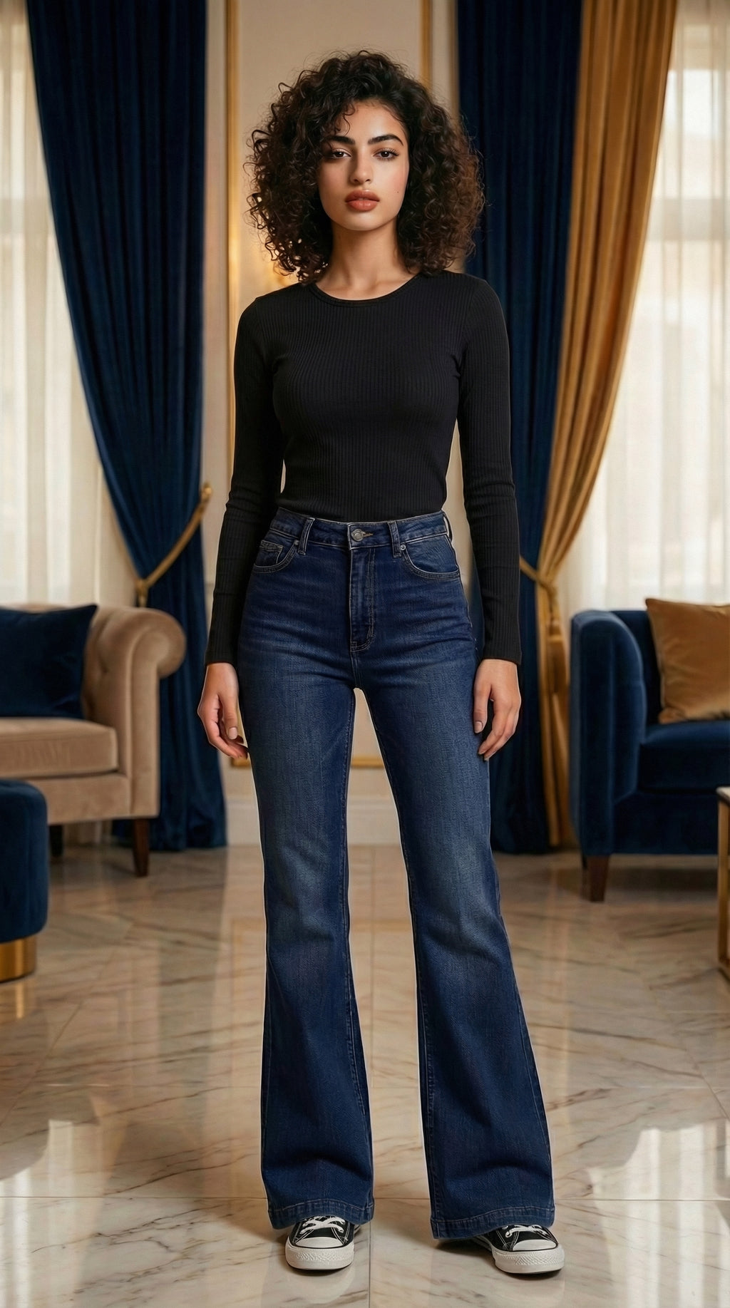 Black Scoope Neck Long Sleeve Top