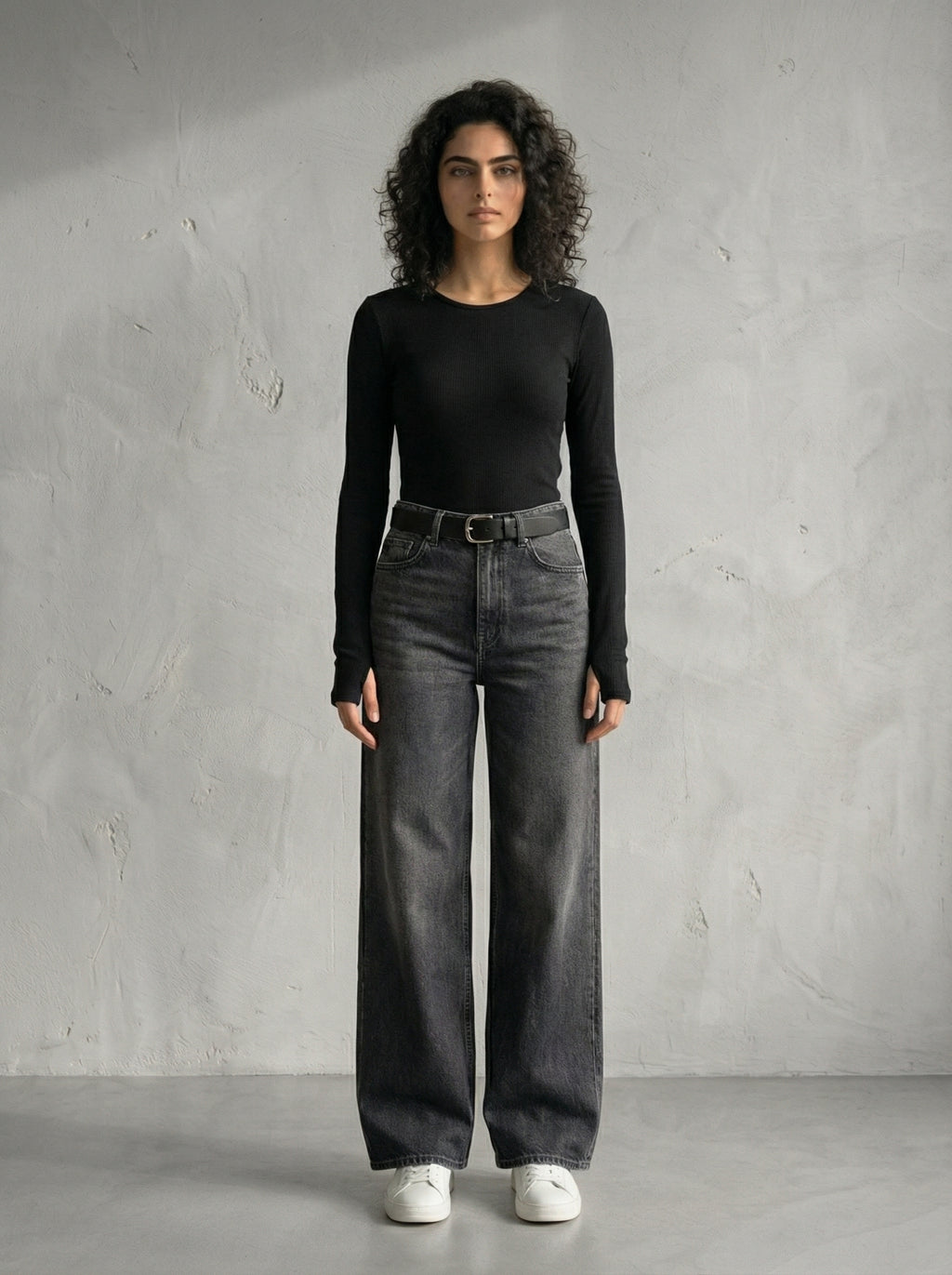 Black Wide Neck Long Sleeve Thumbhole Top