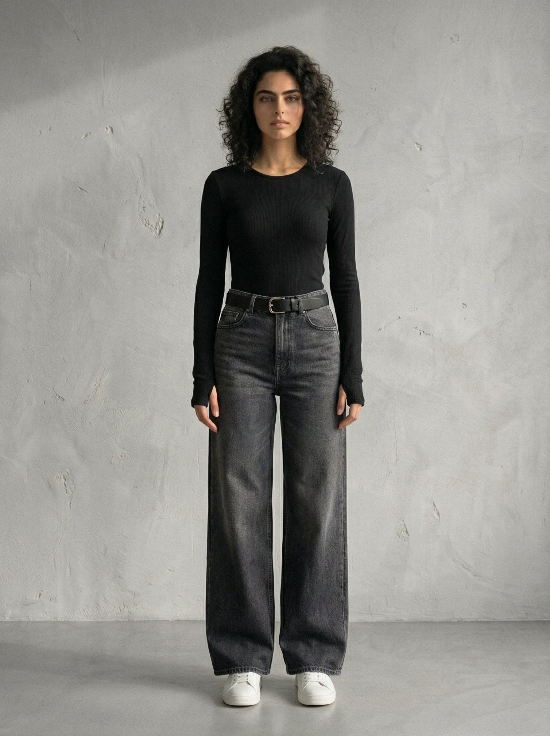 Black Wide Neck Long Sleeve Thumbhole Top