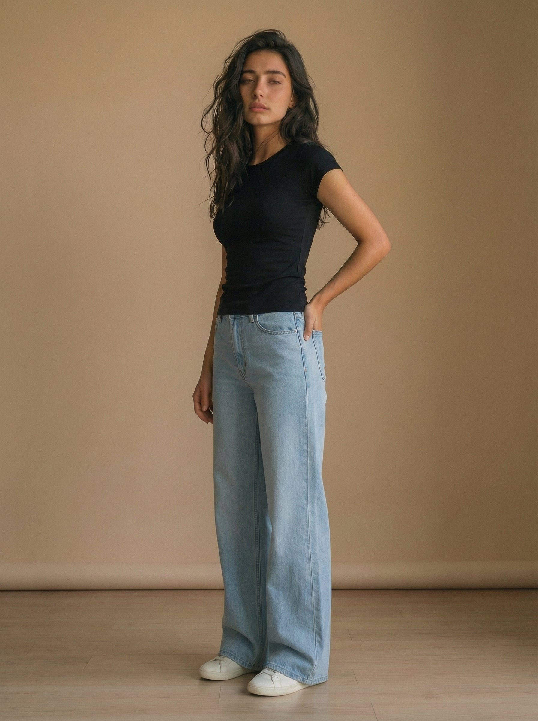 Black Round Neck Cap Sleeve