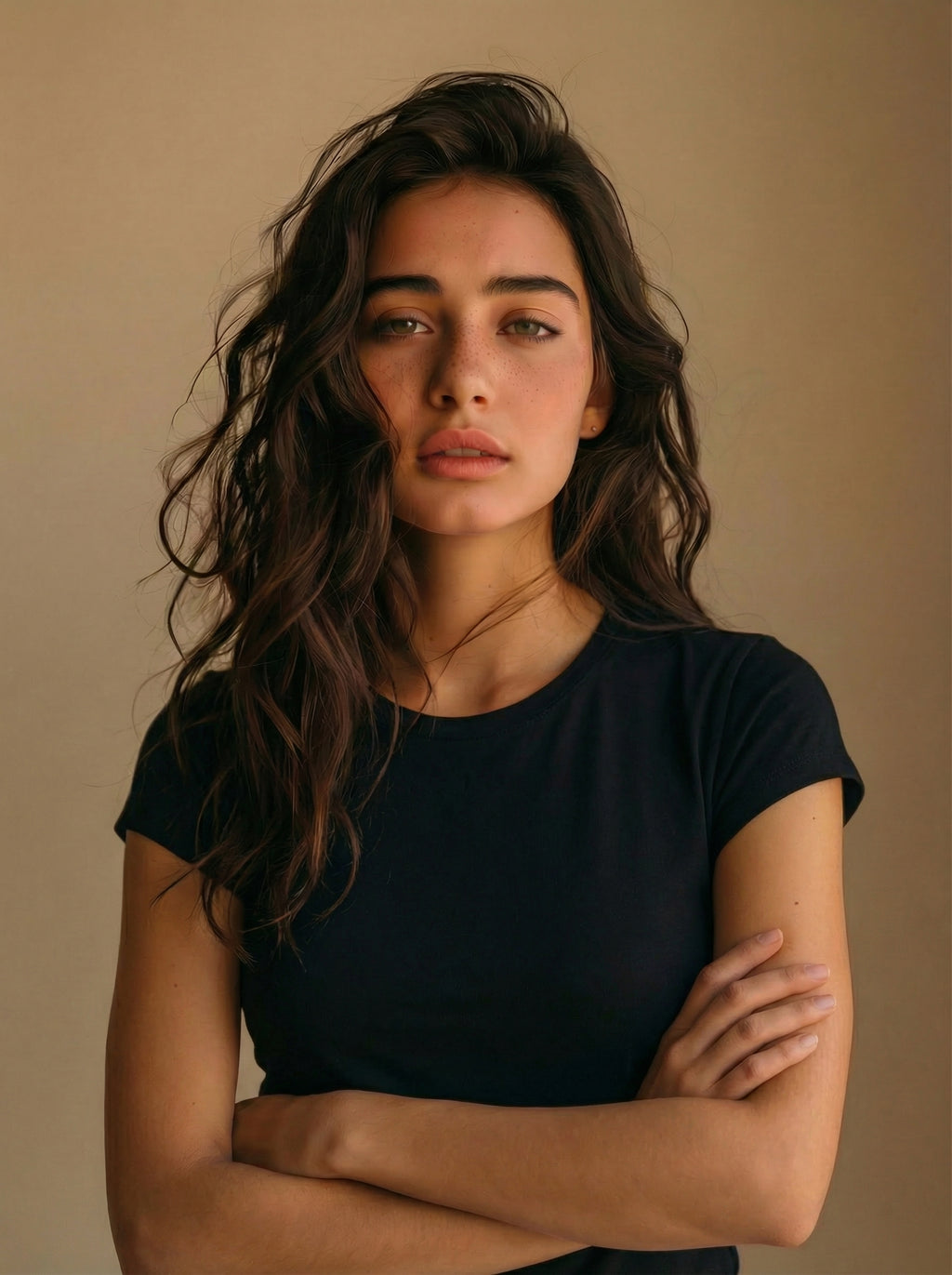 Black Round Neck Cap Sleeve